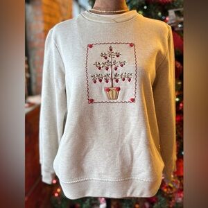 Cream Sweatshirt with Embroidered Apple Tree Design